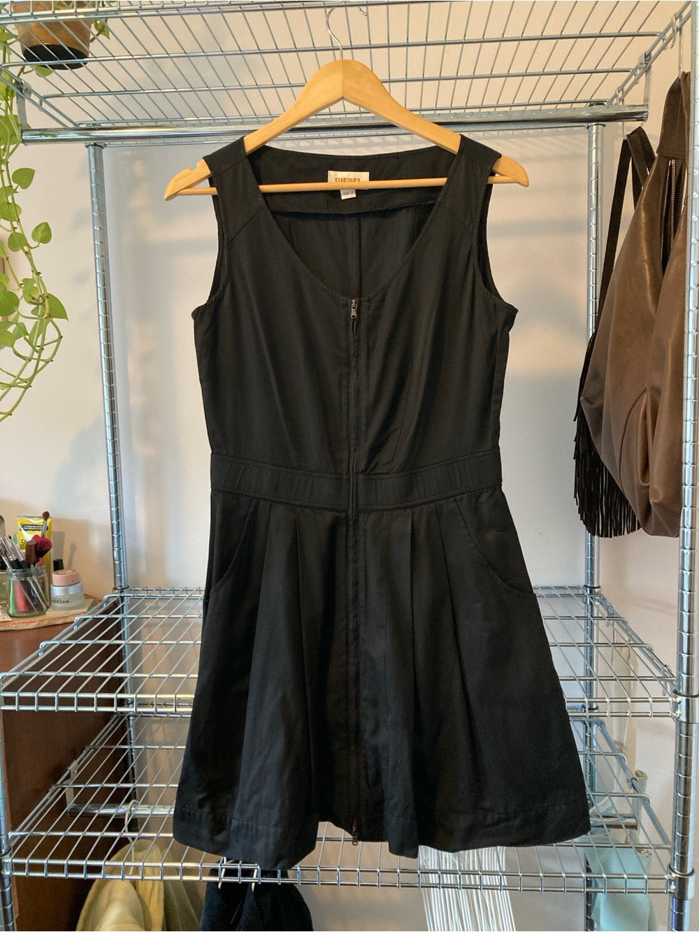 Diesel Black Sleeveless Zip-Front Fit-and-Flare Dress